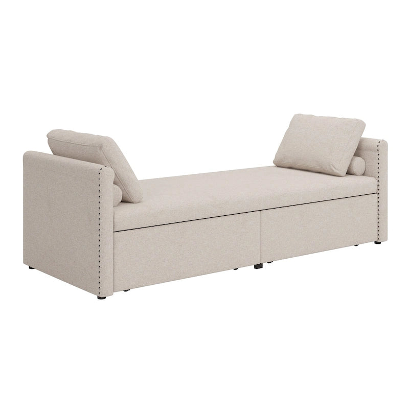 Chaise longue de repos 207 cm en lin rembourré avec oreillers et 2 tiroirs de rangement pour salon