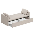 Chaise longue de repos 207 cm en lin rembourré avec oreillers et 2 tiroirs de rangement pour salon