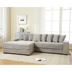 Canapé d'angle modulable en velours côtelé de 282 cm avec méridienne gauche et 8 coussins – 3 places pour salon