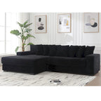 Canapé d'angle modulable en velours côtelé de 282 cm avec méridienne gauche et 8 coussins – 3 places pour salon