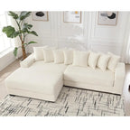 Canapé d'angle modulable en velours côtelé de 282 cm avec méridienne gauche et 8 coussins – 3 places pour salon