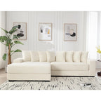 Canapé d'angle modulable en velours côtelé de 282 cm avec méridienne gauche et 8 coussins – 3 places pour salon