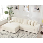 Canapé d'angle modulable en velours côtelé de 282 cm avec méridienne gauche et 8 coussins – 3 places pour salon