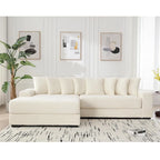 Canapé d'angle modulable en velours côtelé de 282 cm avec méridienne gauche et 8 coussins – 3 places pour salon