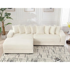 Canapé d'angle modulable en velours côtelé de 282 cm avec méridienne gauche et 8 coussins – 3 places pour salon