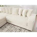 Canapé d'angle modulable en velours côtelé de 282 cm avec méridienne gauche et 8 coussins – 3 places pour salon