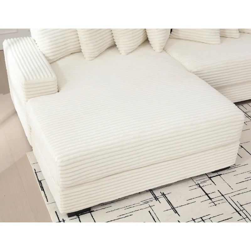 Canapé d'angle modulable en velours côtelé de 282 cm avec méridienne gauche et 8 coussins – 3 places pour salon