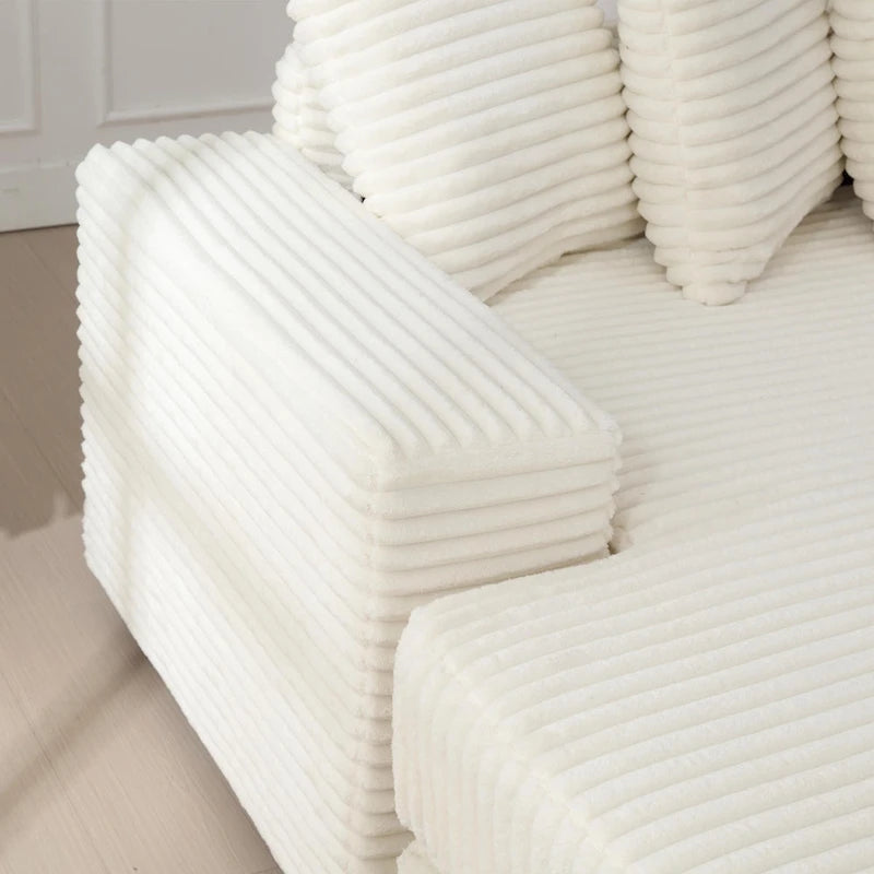 Canapé d'angle modulable en velours côtelé de 282 cm avec méridienne gauche et 8 coussins – 3 places pour salon