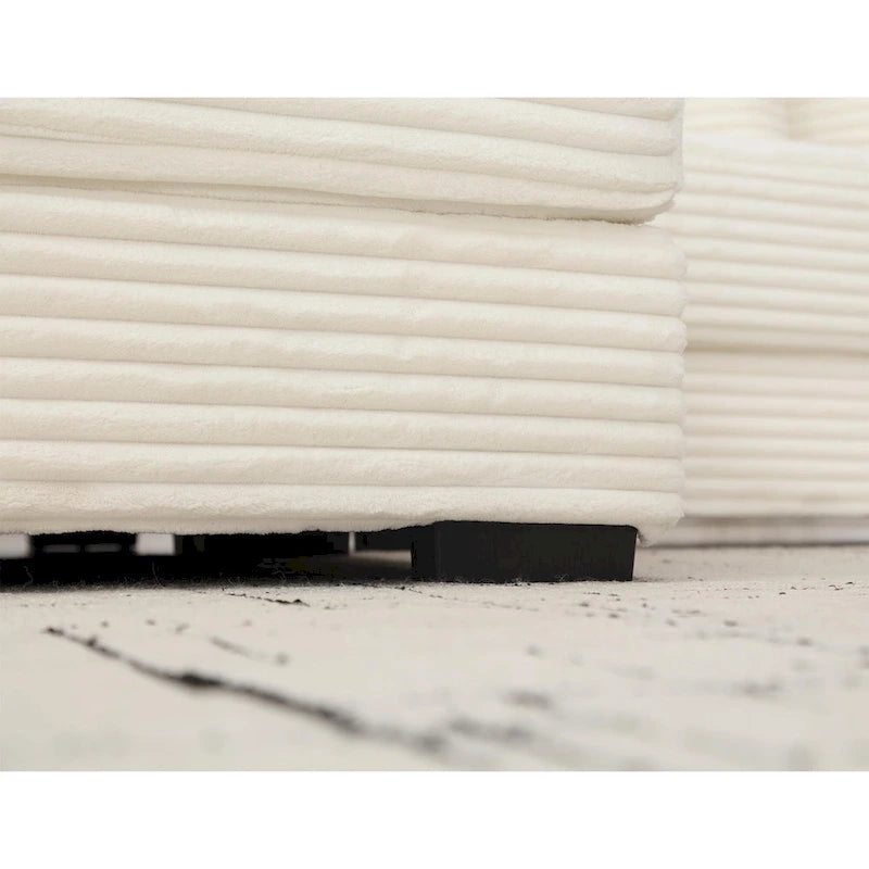 Canapé d'angle modulable en velours côtelé de 282 cm avec méridienne gauche et 8 coussins – 3 places pour salon