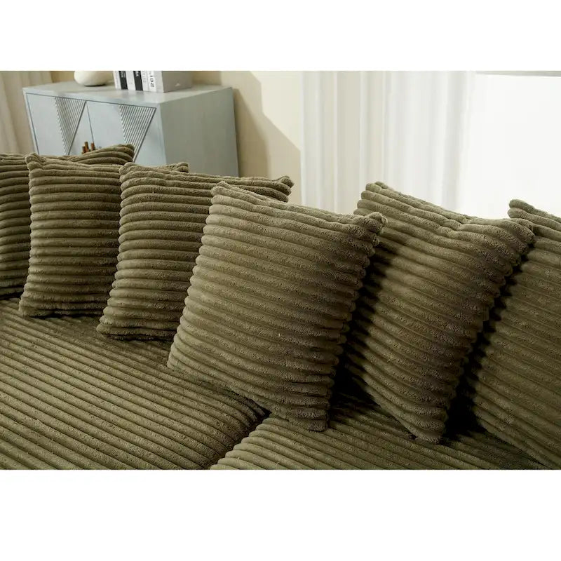Canapé d'angle modulable en velours côtelé de 282 cm avec méridienne gauche et 8 coussins – 3 places pour salon