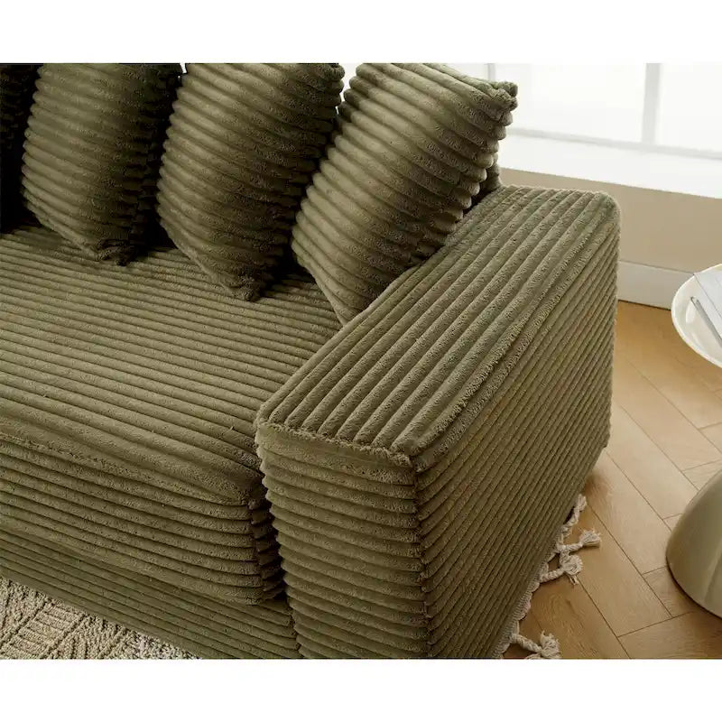 Canapé d'angle modulable en velours côtelé de 282 cm avec méridienne gauche et 8 coussins – 3 places pour salon