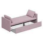 Chauffeuse-méridienne capitonnée en lin rose de 207 cm avec oreillers et 2 tiroirs de rangement pour salon