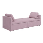 Chauffeuse-méridienne capitonnée en lin rose de 207 cm avec oreillers et 2 tiroirs de rangement pour salon