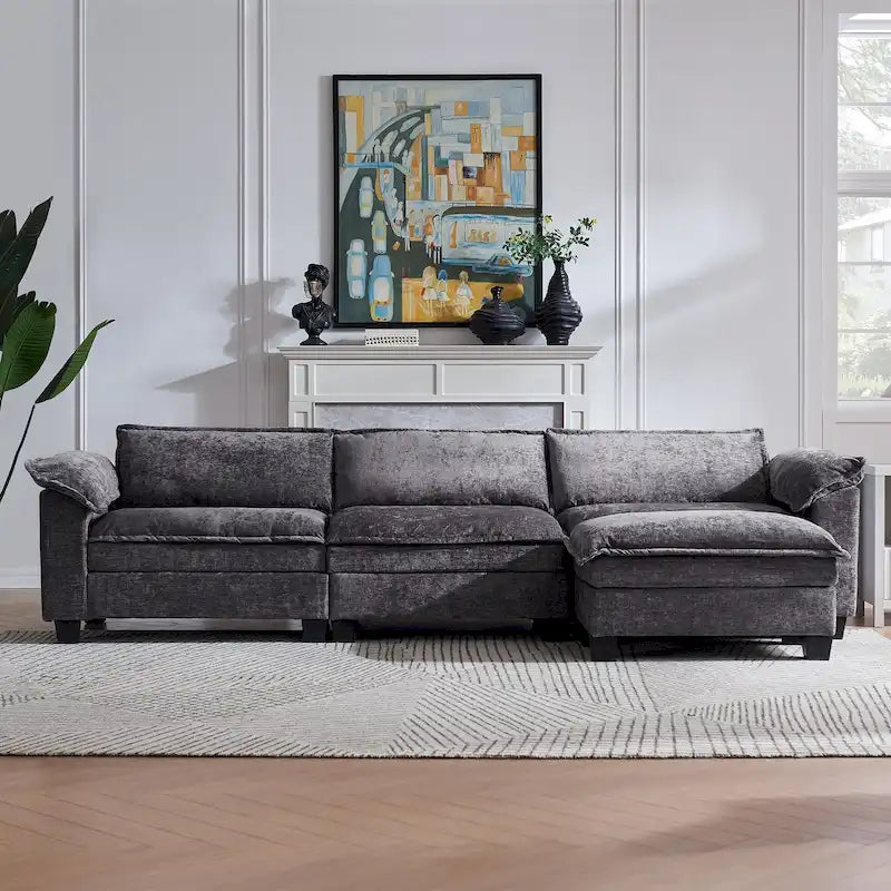 Canapé d'angle modulaire 120 en chenille avec ottoman, convertible