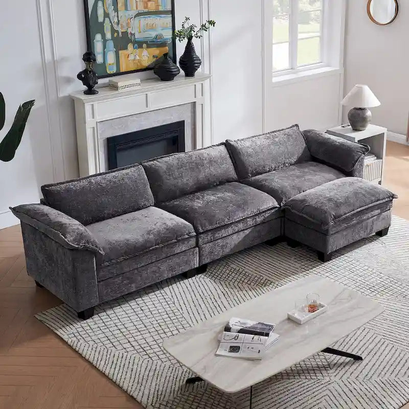 Canapé d'angle modulaire 120 en chenille avec ottoman, convertible