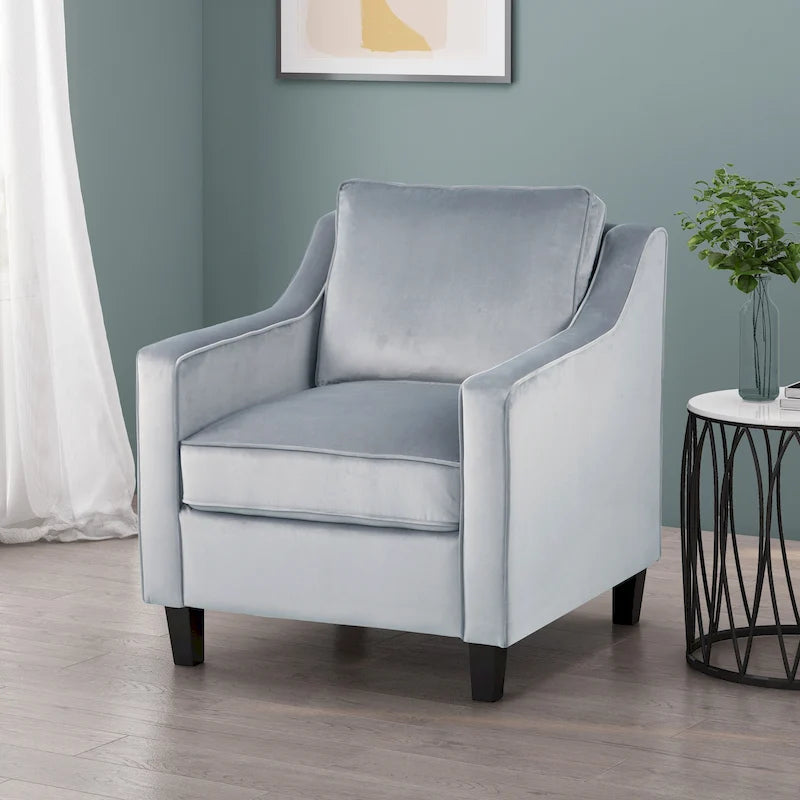 Fauteuil club en velours contemporain de style glamour, siège d'appoint rembourré pour salon