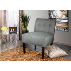 Fauteuil d'appoint capitonné à structure métallique, assise semi-ferme rembourrée, pour salon.