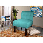 Fauteuil d'appoint capitonné à structure métallique, assise semi-ferme rembourrée, pour salon.