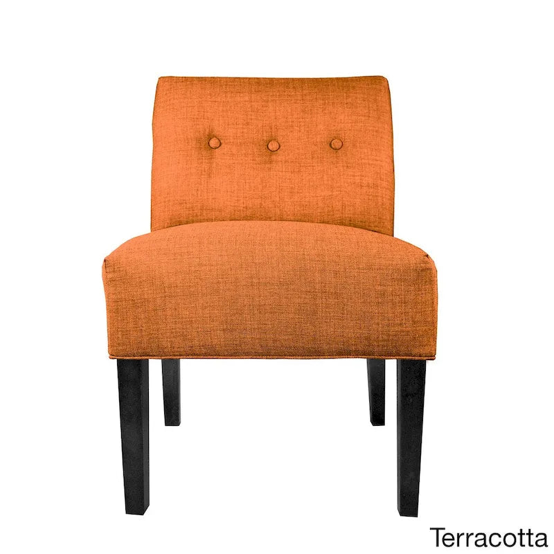 Fauteuil d'appoint capitonné à structure métallique, assise semi-ferme rembourrée, pour salon.