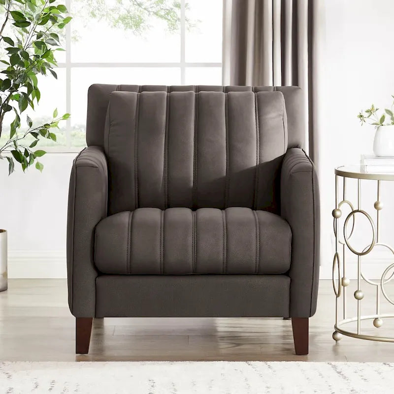 Fauteuil d'appoint en cuir pleine fleur, garnissage plumes, mousse à mémoire de forme, ressorts de soutien, assise de luxe