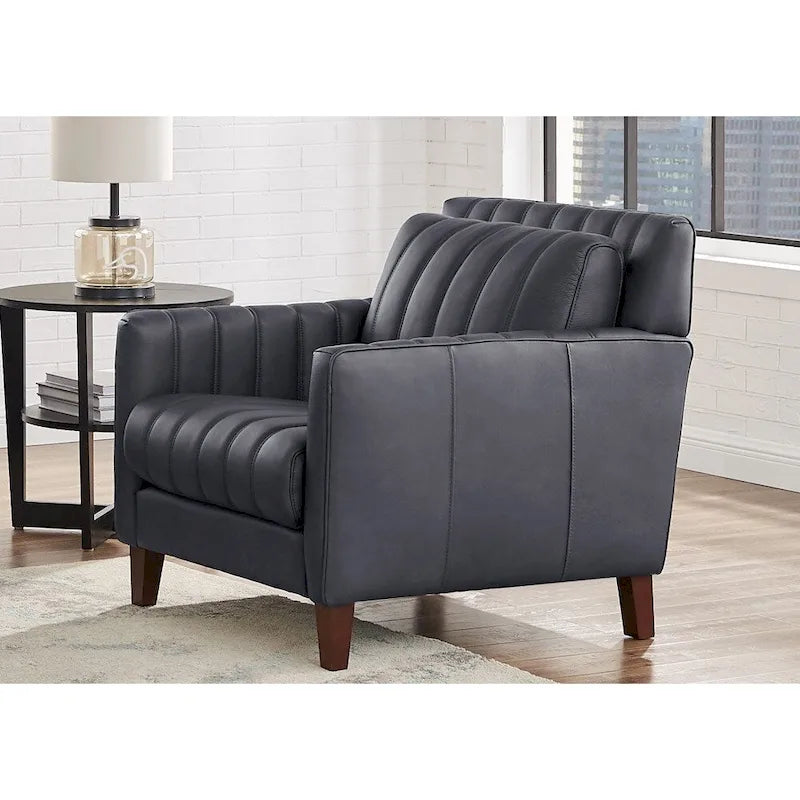 Fauteuil d'appoint en cuir pleine fleur, garnissage plumes, mousse à mémoire de forme, ressorts de soutien, assise de luxe