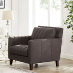 Fauteuil d'appoint en cuir pleine fleur, garnissage plumes, mousse à mémoire de forme, ressorts de soutien, assise de luxe