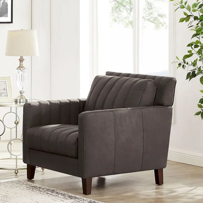 Fauteuil d'appoint en cuir pleine fleur, garnissage plumes, mousse à mémoire de forme, ressorts de soutien, assise de luxe