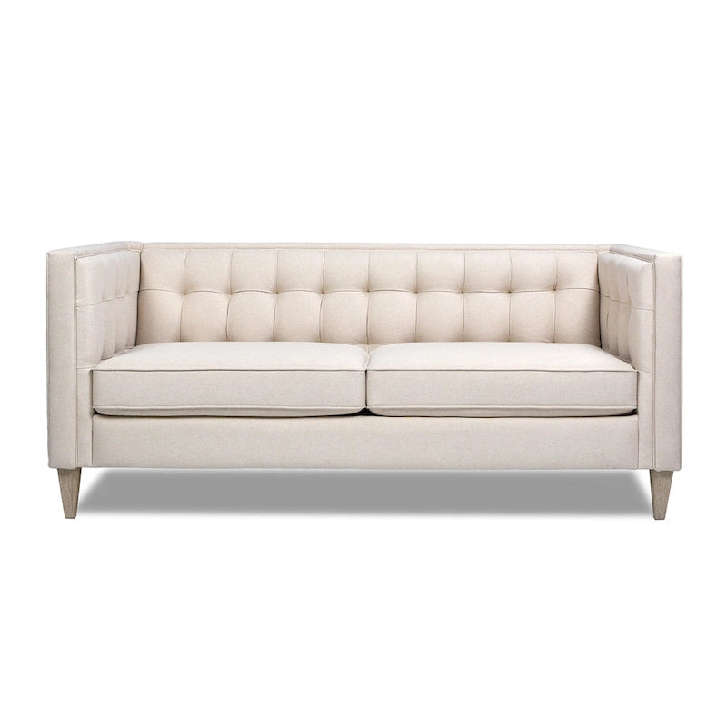Canapé Petit Espace Carré Capitonné Accoudoirs Droits Coussins Amovibles Salon Compact