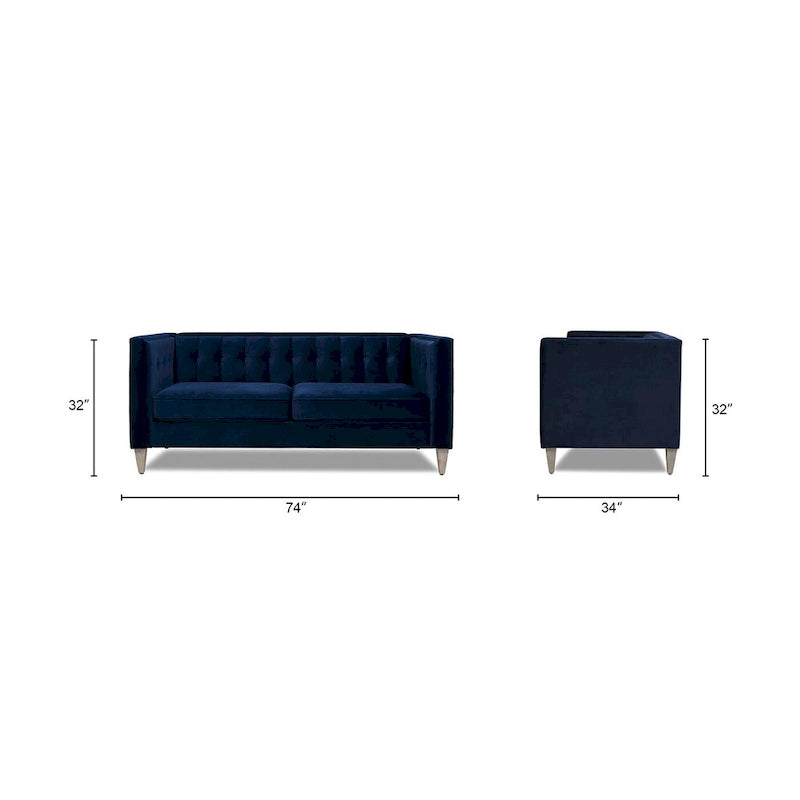 Canapé Petit Espace Carré Capitonné Accoudoirs Droits Coussins Amovibles Salon Compact