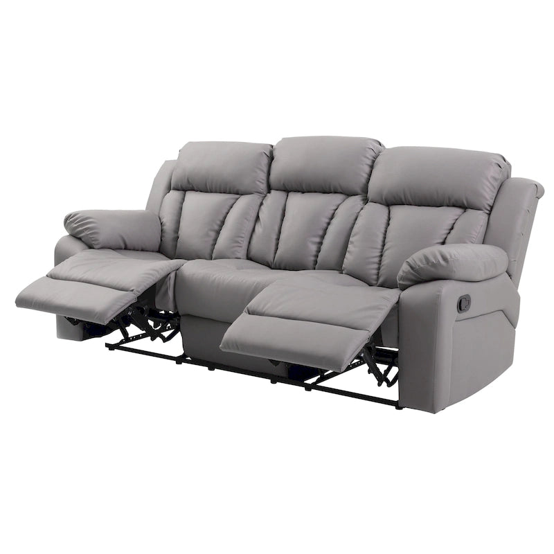 Canapé inclinable en similicuir avec accoudoirs rembourrés, style contemporain, 216 cm de large, disponible en 5 coloris