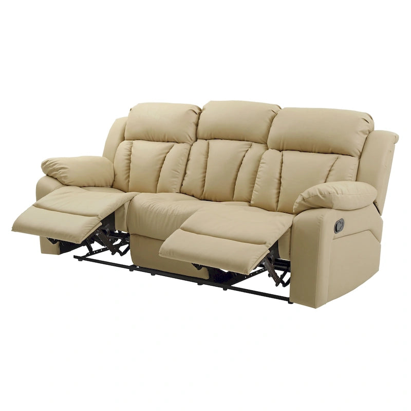 Canapé inclinable en similicuir avec accoudoirs rembourrés, style contemporain, 216 cm de large, disponible en 5 coloris