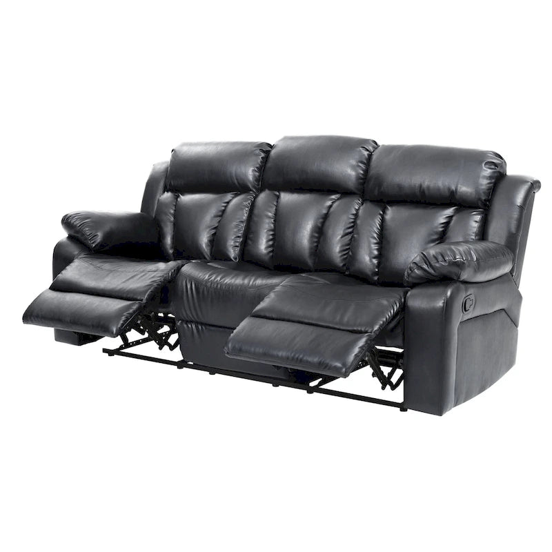 Canapé inclinable en similicuir avec accoudoirs rembourrés, style contemporain, 216 cm de large, disponible en 5 coloris