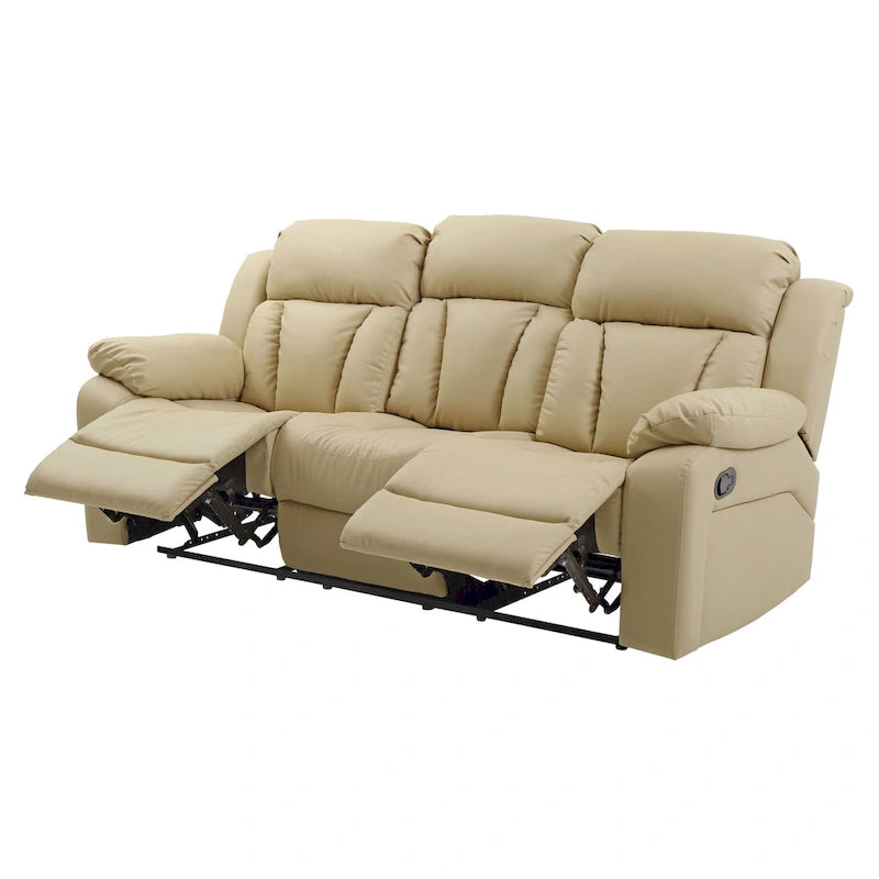 Canapé inclinable en similicuir avec accoudoirs rembourrés, style contemporain, 216 cm de large, disponible en 5 coloris