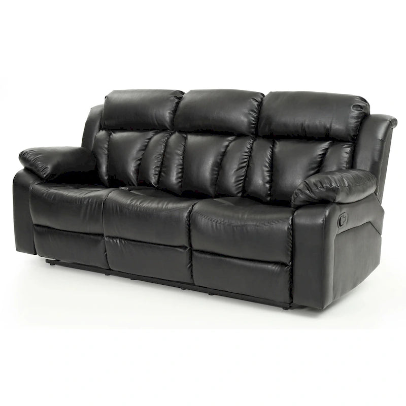 Canapé inclinable en similicuir avec accoudoirs rembourrés, style contemporain, 216 cm de large, disponible en 5 coloris