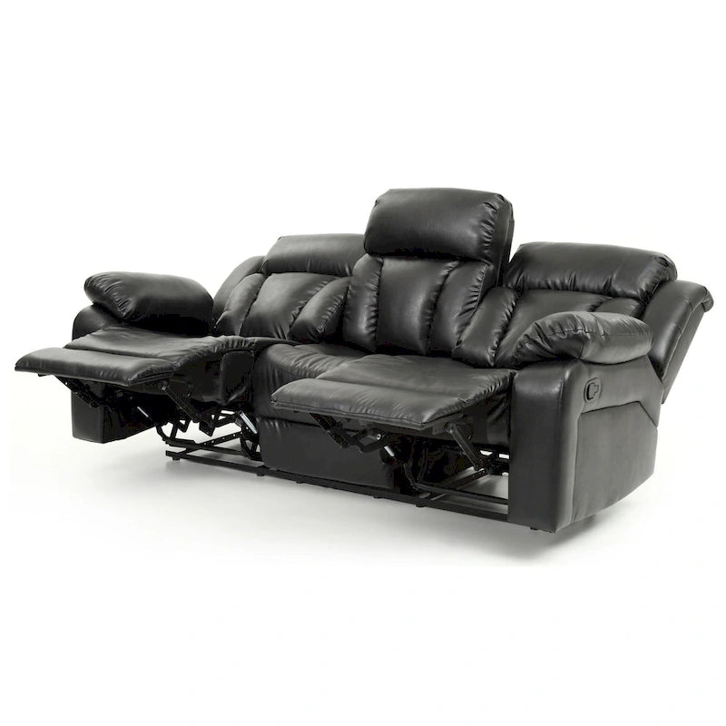Canapé inclinable en similicuir avec accoudoirs rembourrés, style contemporain, 216 cm de large, disponible en 5 coloris