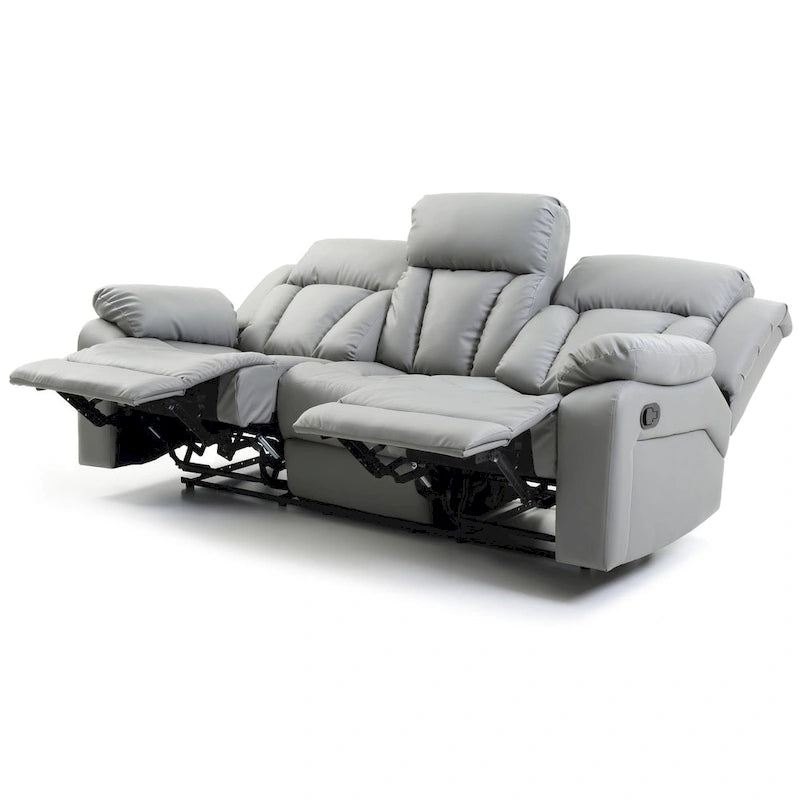 Canapé inclinable en similicuir avec accoudoirs rembourrés, style contemporain, 216 cm de large, disponible en 5 coloris