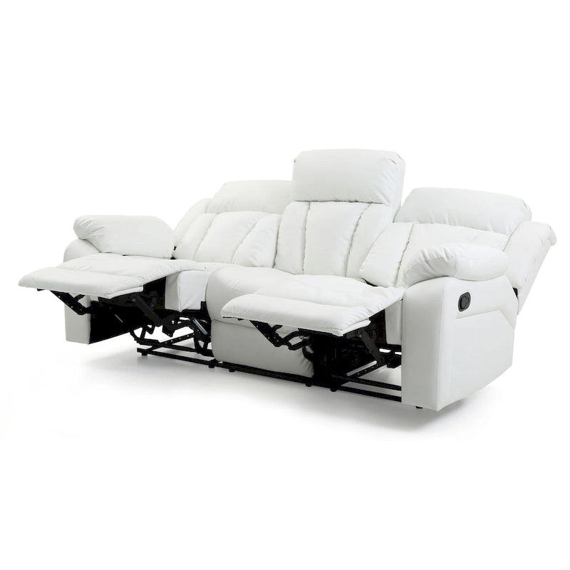 Canapé inclinable en similicuir avec accoudoirs rembourrés, style contemporain, 216 cm de large, disponible en 5 coloris