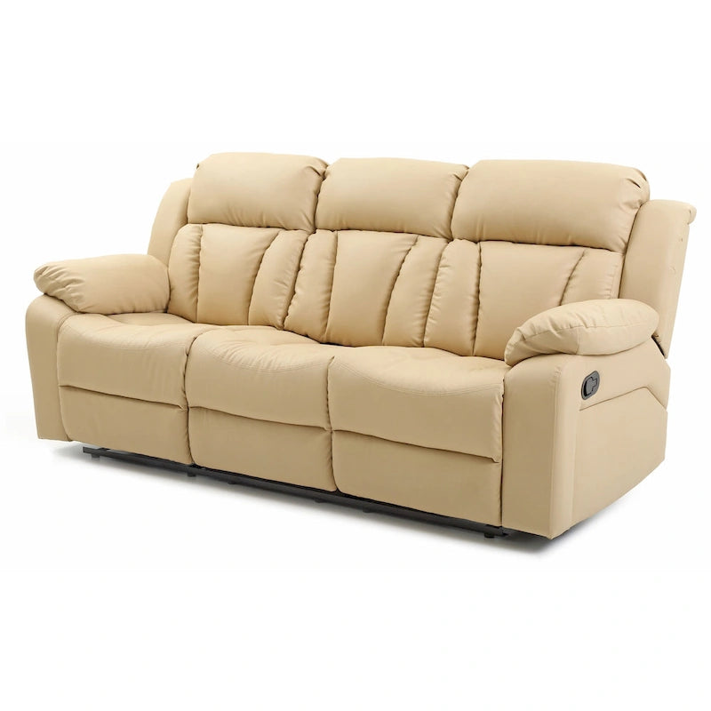 Canapé inclinable en similicuir avec accoudoirs rembourrés, style contemporain, 216 cm de large, disponible en 5 coloris