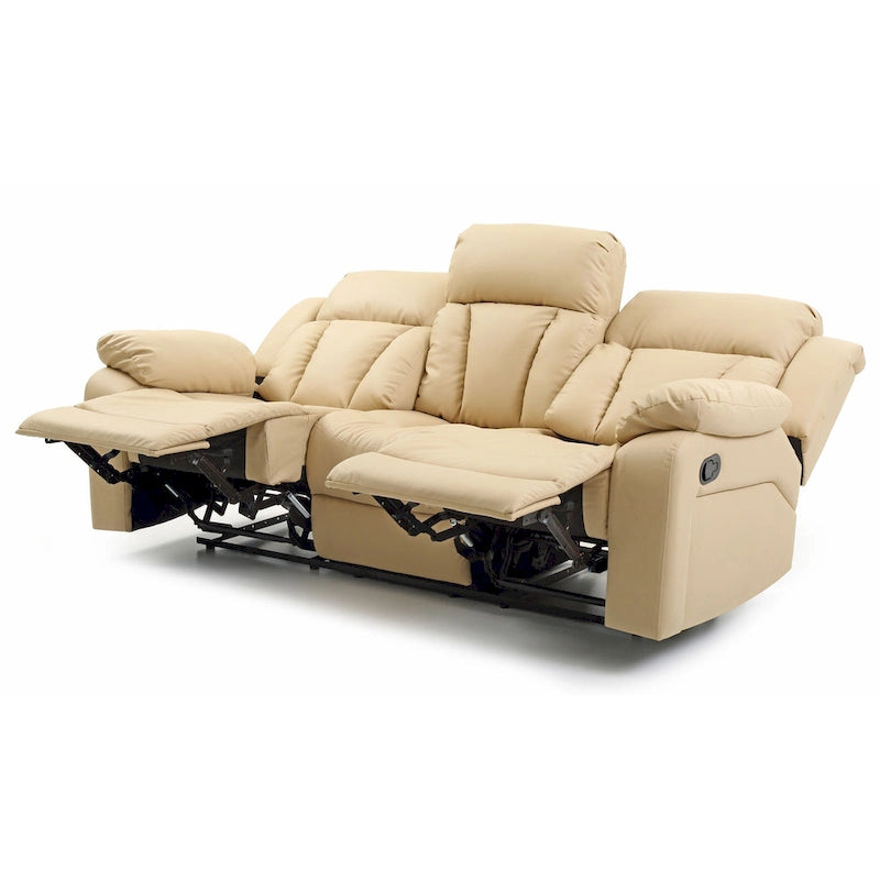 Canapé inclinable en similicuir avec accoudoirs rembourrés, style contemporain, 216 cm de large, disponible en 5 coloris