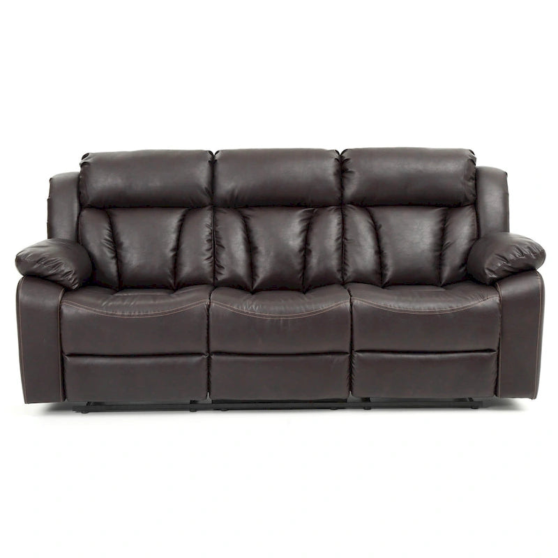 Canapé inclinable en similicuir avec accoudoirs rembourrés, style contemporain, 216 cm de large, disponible en 5 coloris