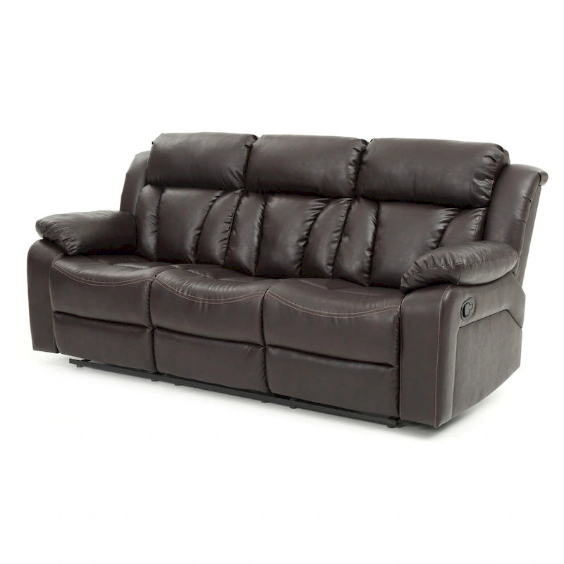 Canapé inclinable en similicuir avec accoudoirs rembourrés, style contemporain, 216 cm de large, disponible en 5 coloris