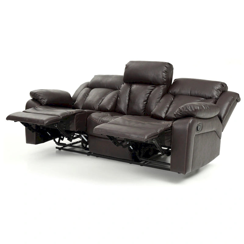 Canapé inclinable en similicuir avec accoudoirs rembourrés, style contemporain, 216 cm de large, disponible en 5 coloris