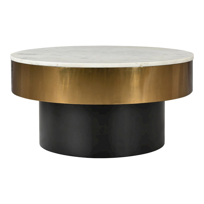 Table basse en marbre à jante dorée glamour, pièce maîtresse de salon de luxe, style moderne