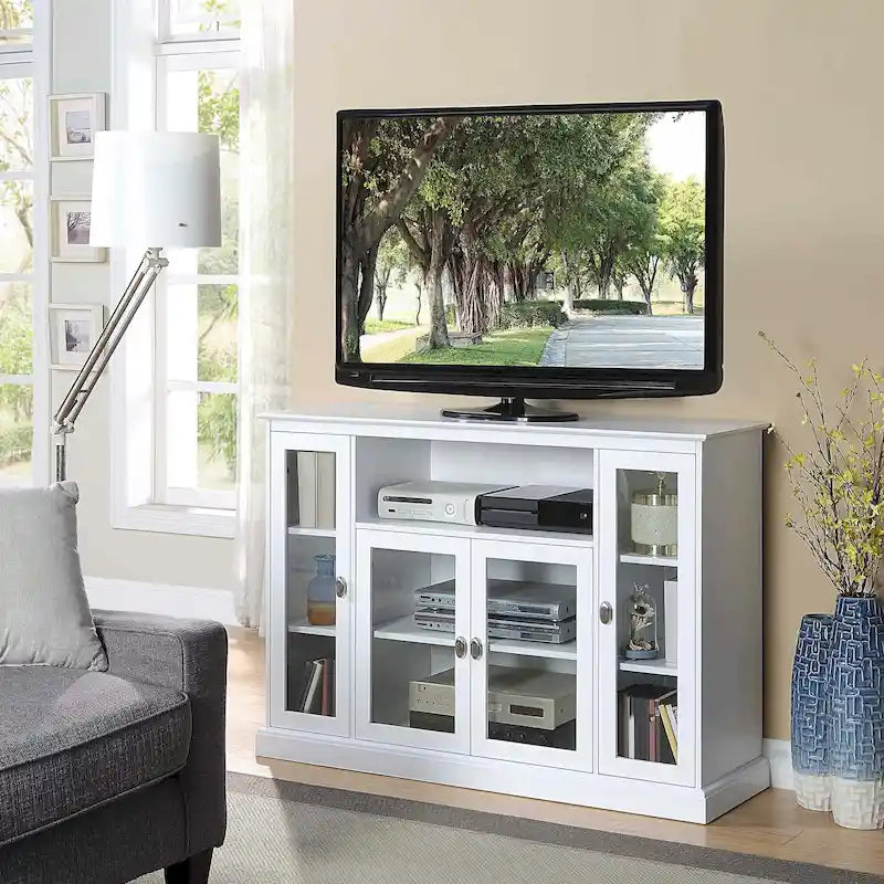 Meuble TV haut de 60 pouces avec 9 étagères et armoires de rangement, meuble de divertissement