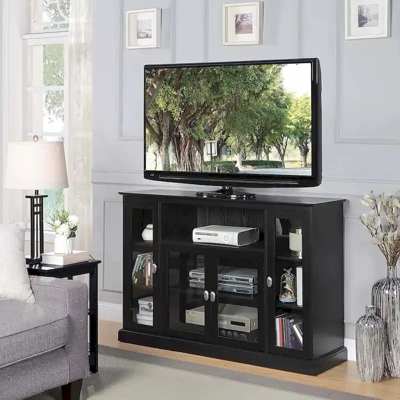 Meuble TV haut de 60 pouces avec 9 étagères et armoires de rangement, meuble de divertissement