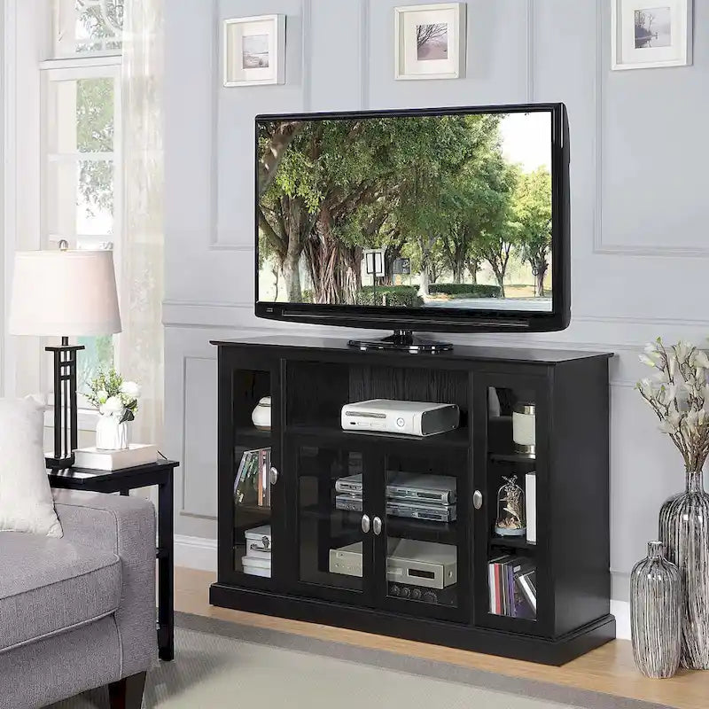 Meuble TV haut de 60 pouces avec 9 étagères et armoires de rangement, meuble de divertissement