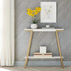 Table console de hall en bois et métal mélangés, base dorée, finition satinée blanche, style mission