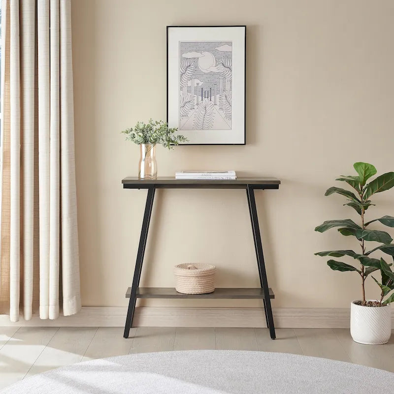 Table console de hall en bois et métal mélangés, base dorée, finition satinée blanche, style mission