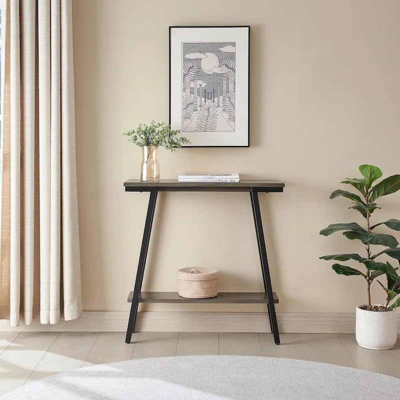 Table console de hall en bois et métal mélangés, base dorée, finition satinée blanche, style mission