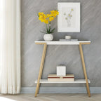 Table console de hall en bois et métal mélangés, base dorée, finition satinée blanche, style mission